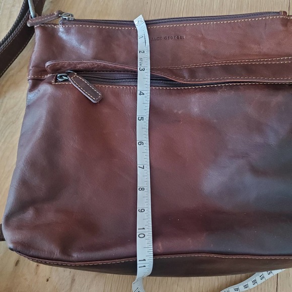 Jack Georges Voyager Zipper Leather Hobo Crossbody #7832 Square Med Bag Brown - Picture 12 of 13